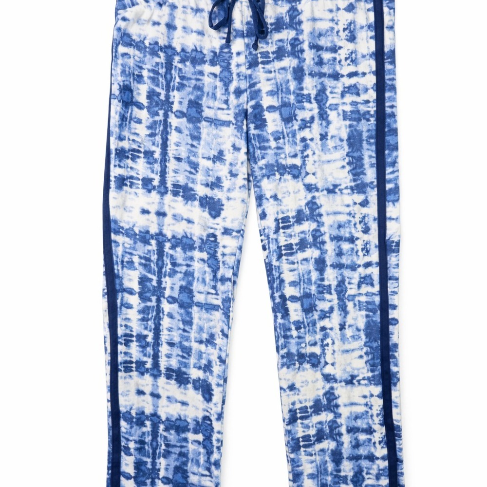 Lucky Brand Womens Tie Dye Lounge Pants Blue White Drawstring Cropped Large